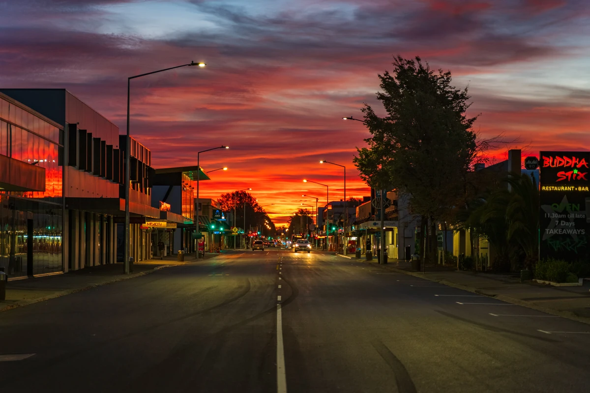 Sunset over Christchurch streets