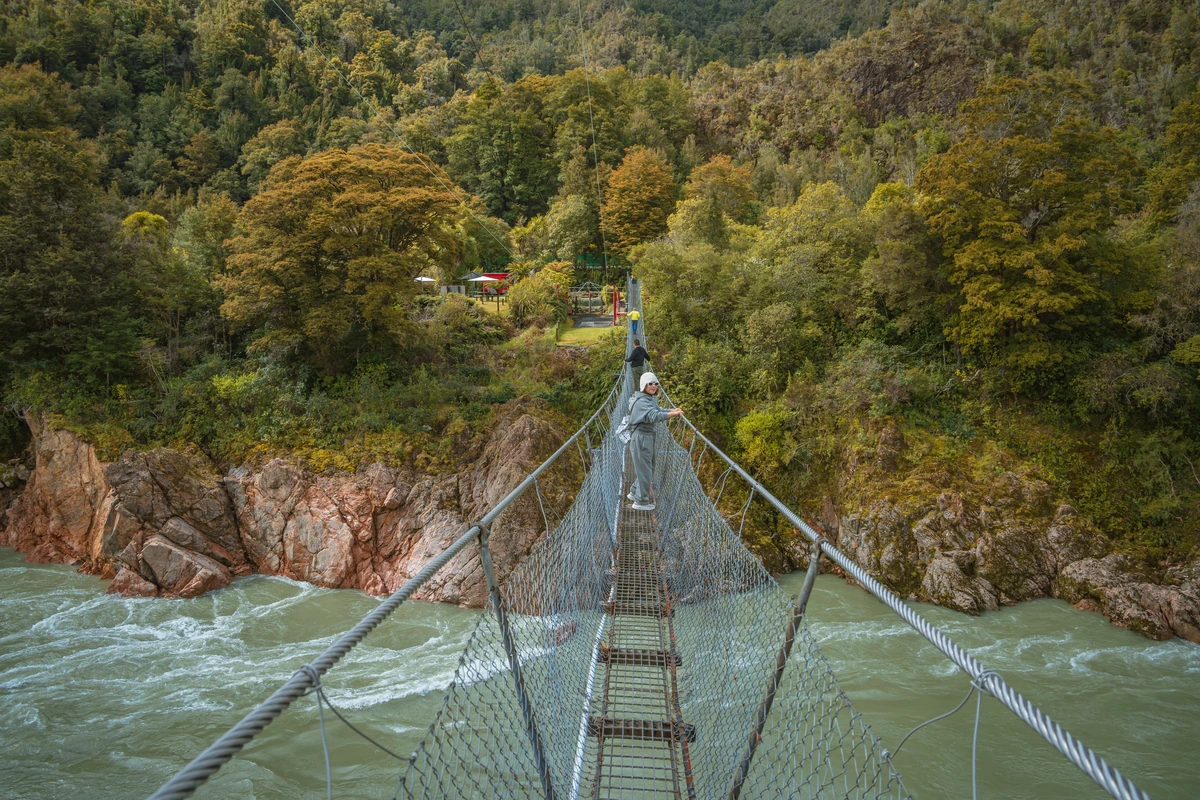 Buller Gorge Swingbridge and river valley