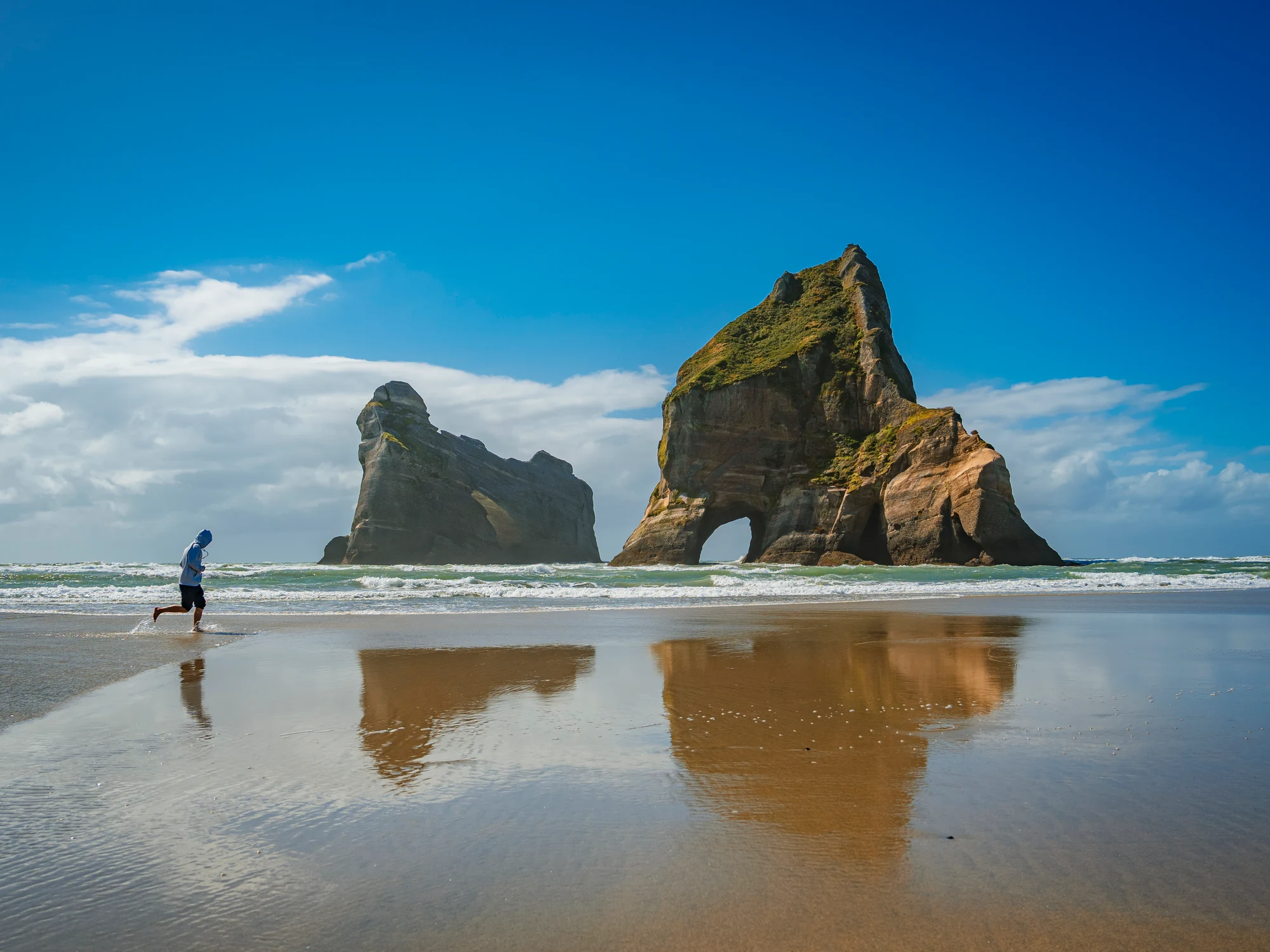 Evening sea stacks at Wharariki Beach