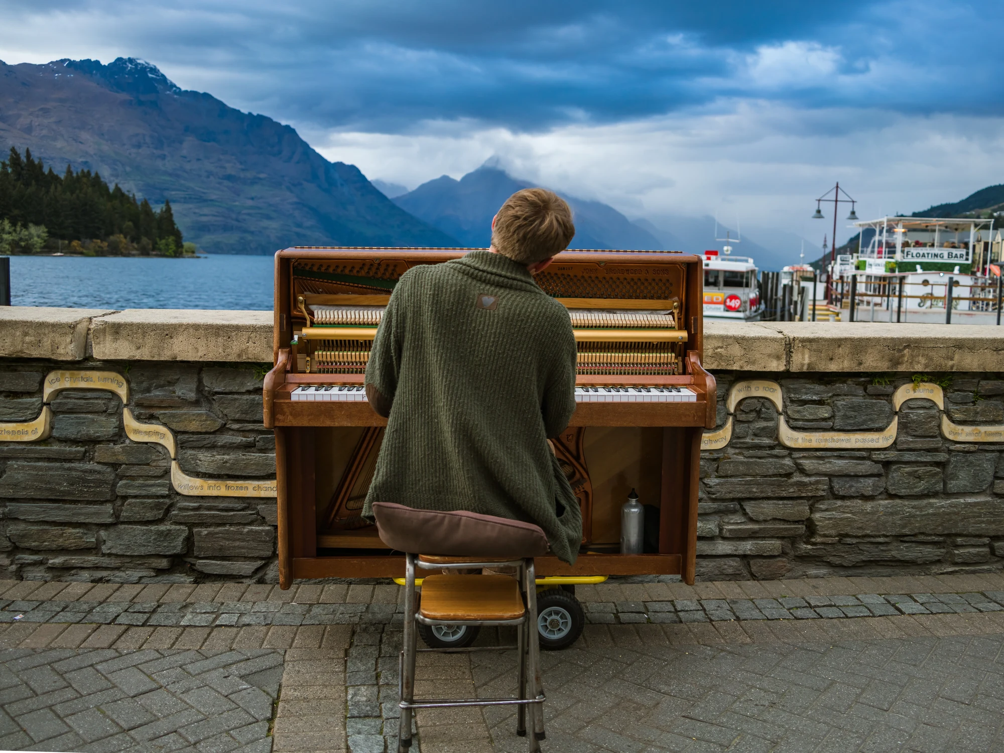 Street piano beside Lake Wakatipu