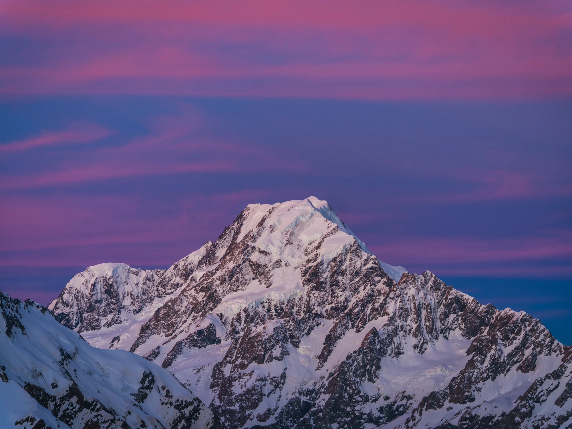 Pink alpenglow on the Mueller Hut track (conditional extension)
